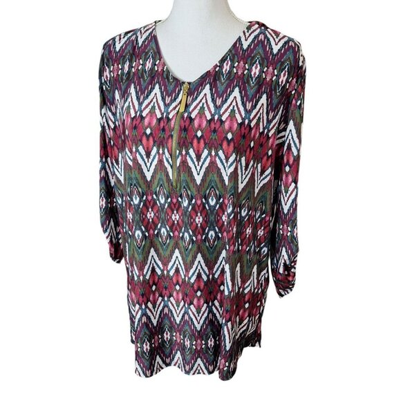 Tacera Blouse Zipper Front Lightweight Sheer Womens XL Half Sleeve - Picture 9 of 9